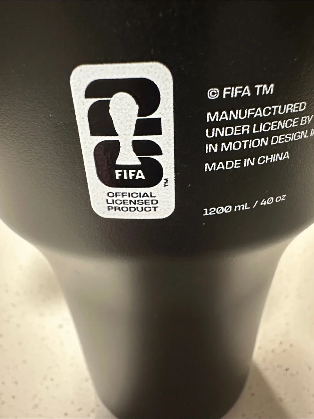 Official FIFA Black 40 oz. Travel Mug with Handle - CAN MEX USA World Cup Design